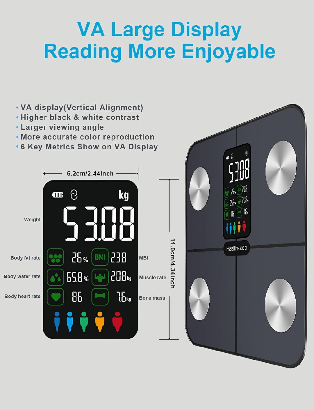 Digital Bluetooth Body Fat Scale – Ultra‑Precise Smart Bathroom Weight Scale with 15 Body Composition Metrics, Large Backlit Display, App Sync (Fitdays, Apple Health, Google Fit) & Multi‑User Profiles