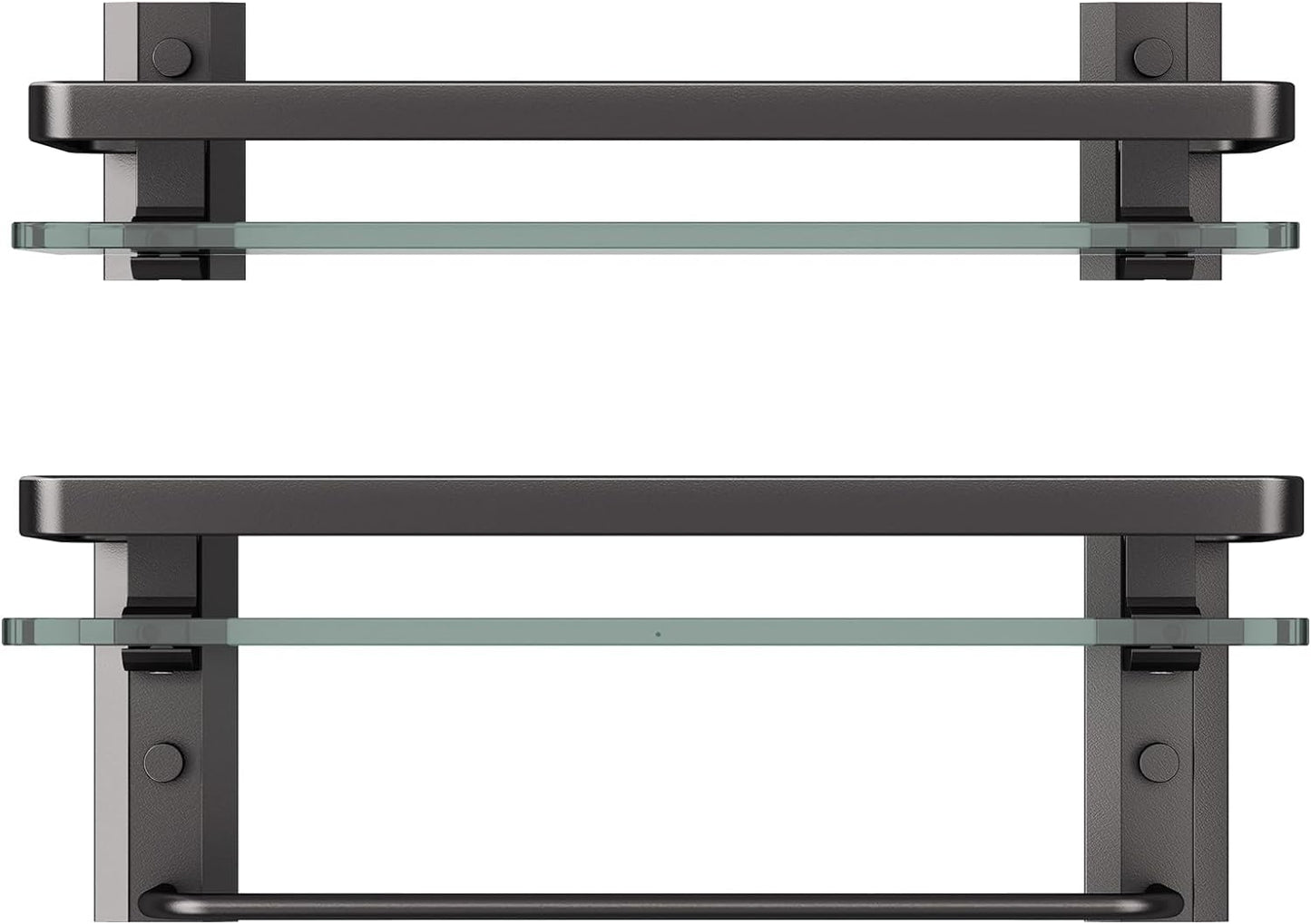 Danpoo Bathroom Shelves Wall Mounted, Clear Tempered Glass Shelf with Towel Bar, Hand Towel Holder(Matte Black)