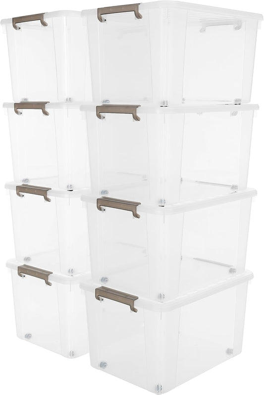 Citylife 69 QT Plastic Storage Bins with Latching Lids Stackable Storage Containers for Organizing Large Clear Storage Box for Garage, Closet, Kitchen, 8 Packs
