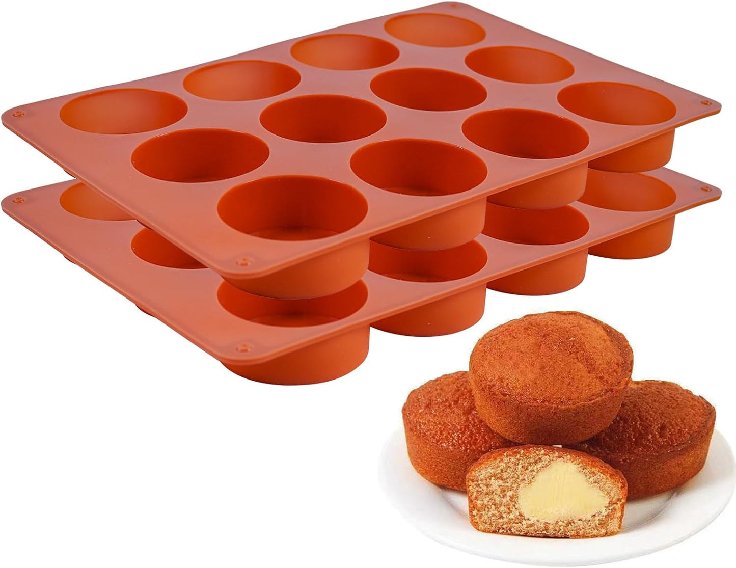2PCS Muffin Pan, 12 Cup Silicone Cake Moulds for Baking, Silicone Muffin Cases, Non Stick Muffin Tin, Cookies Jelly Mould - BPA Free and Dishwasher Safe