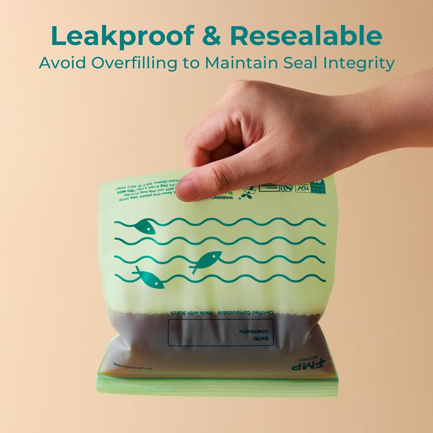 Fit Meal Prep 50 Pack 100% Compostable Sandwich Bags, 6.5 x 6.7" Resealable Food Storage Freezer Bags, Eco Friendly Snack Bags for Travel, ASTM D6400, US BPI & EU OK Compost Certified