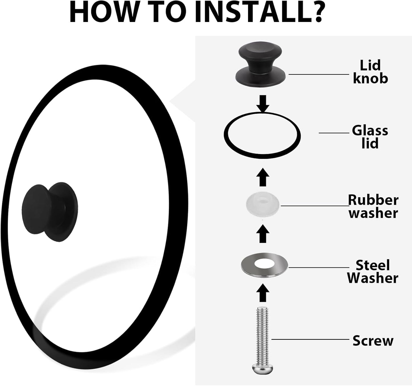 11 inch Tempered Glass Lid for Pots, Frying Pans and Skillets, Silicone-Edged Rim Replacement Cover with Silicone Knob Handle, Dishwasher Safe