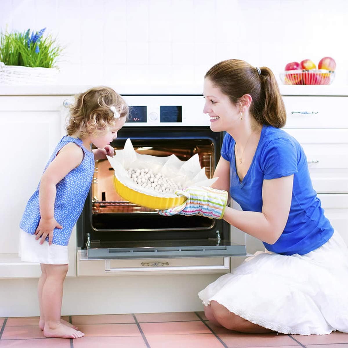 Ceramic Pie Weights Reusable 10mm Baking Beans Pie Crust Weights Natural Ceramic Stoneware with Wheat Straw Container