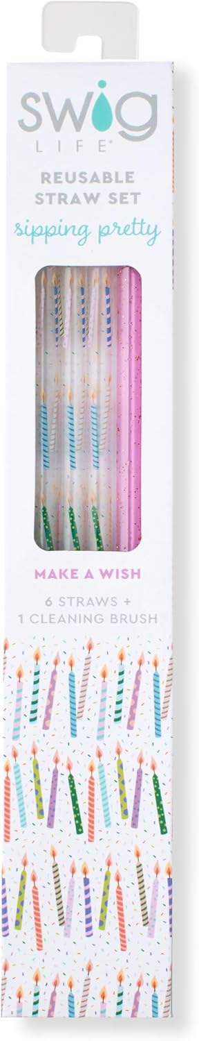 Swig Life Reusable Straws Make a Wish + Purple Tall Straw Set & Cleaning Brush, Each Straw is 10.25 inch Long (Fits Swig Life 20oz Tumblers, 22oz, and 32oz Tumblers)