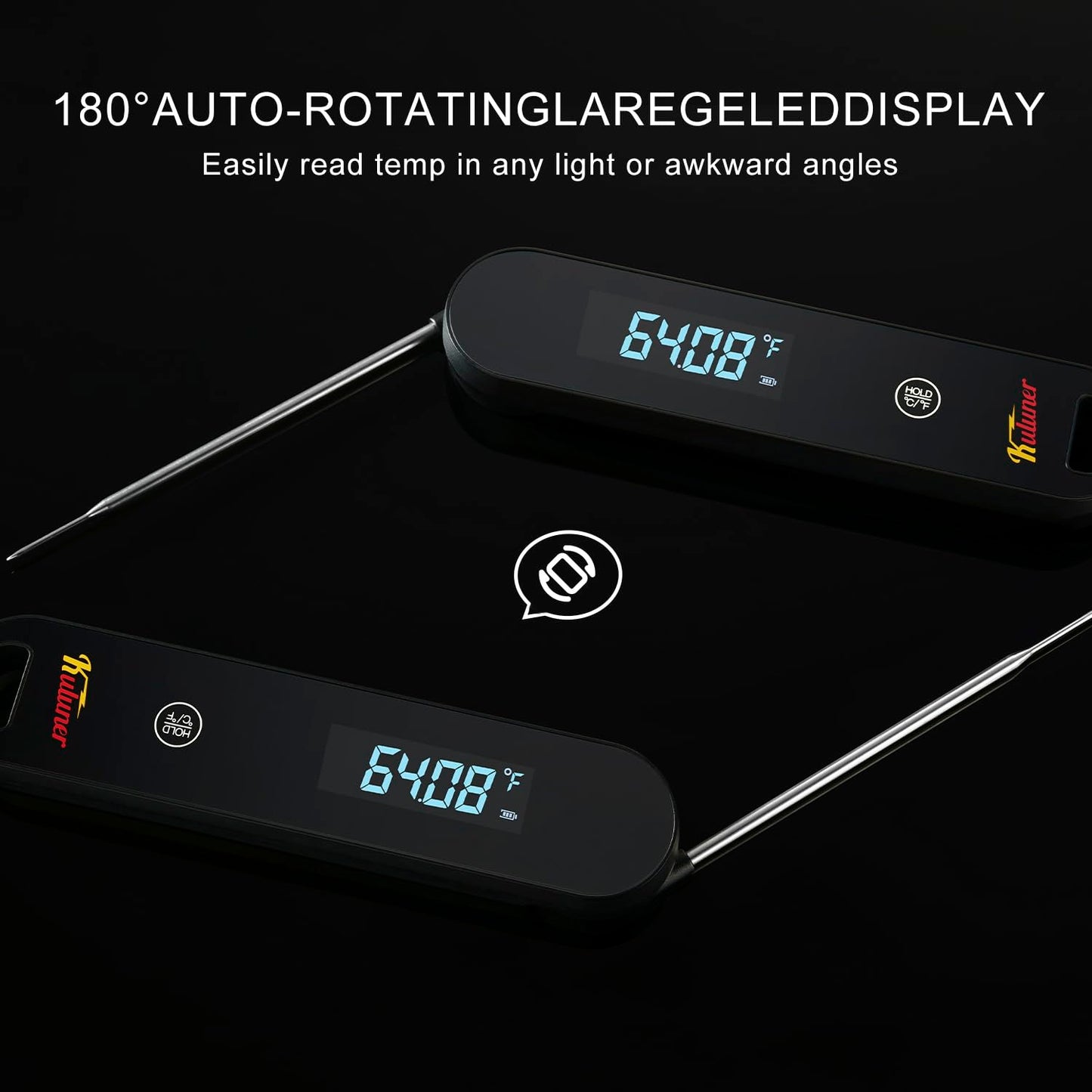 KULUNER The Latest Thermocouple Instant Reading Meat Thermometer Digital,Faster Less Than 0.6 Second Response,IP67 Waterproof Thermometer Suitable for Grilling, Cooking,BBQ Gifts for Men (Black)