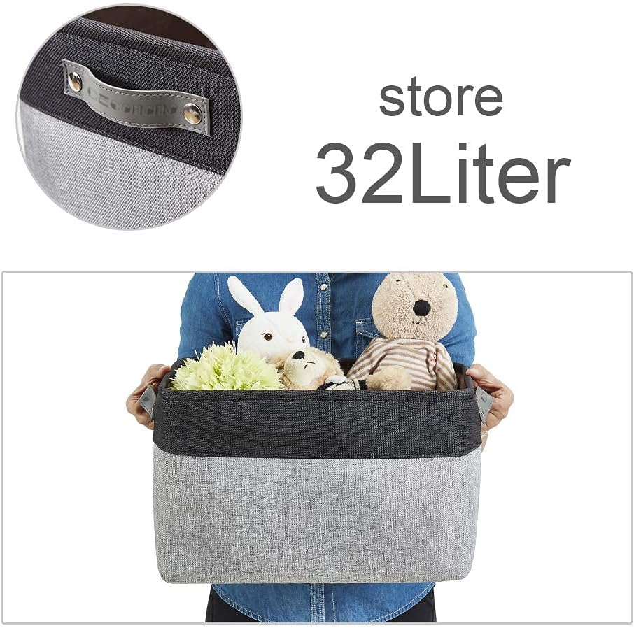 DECOMOMO Storage Baskets for Shelves - Fabric Storage Bins, Linen Closet Organizers and Storage (Grey & Black, XL - 3 Pack)