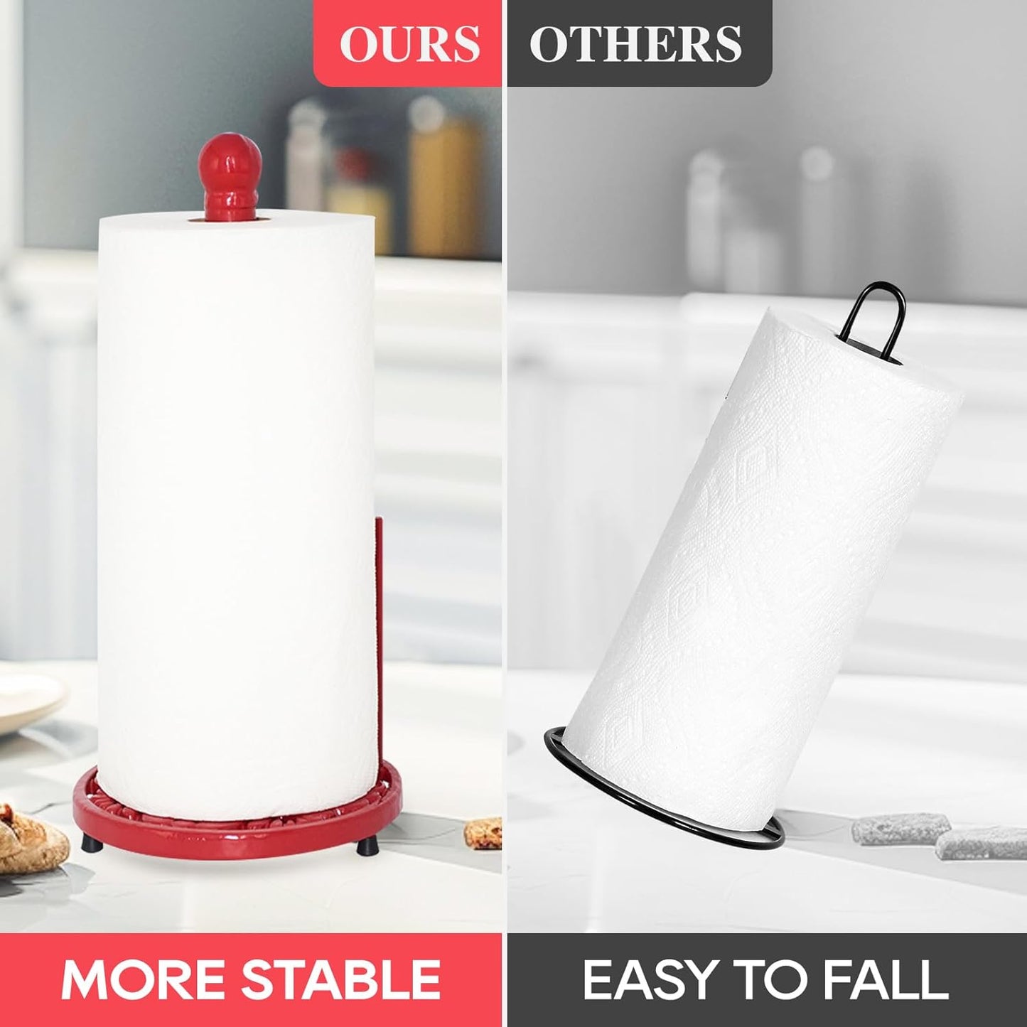 JOGREFUL Paper Towel Holder Stand, Cast Iron Kitchen Paper Towel Countertop Vintage Stand with Weighted-Base, Bathroom Organization for Family Standard Large Size Roll Paper, Mistletoe Base, Red