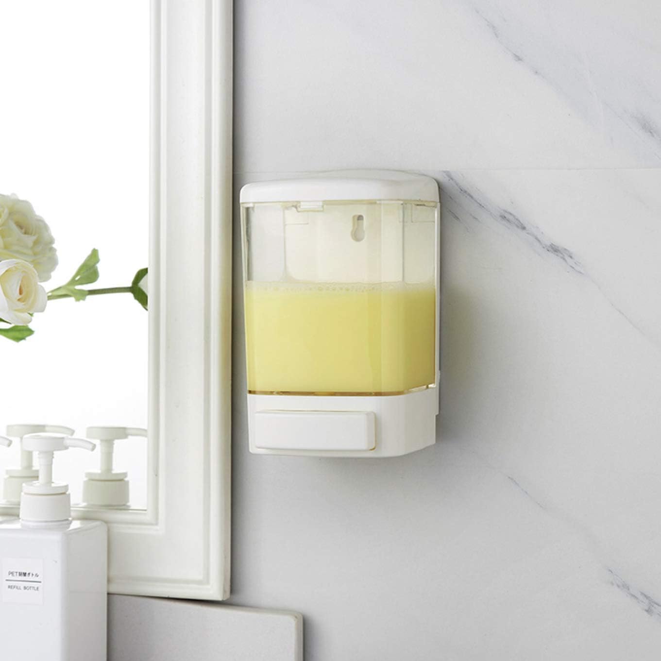 Evhome Manual Soap Dispenser Wall Mount Hand Sanitizer Dispenser 33.8oz Commercial Soap Dispenser for Bathroom Kitchen Restaurant School, Shampoo Dispenser for Liquid Gel Chamber 1000ml-trans