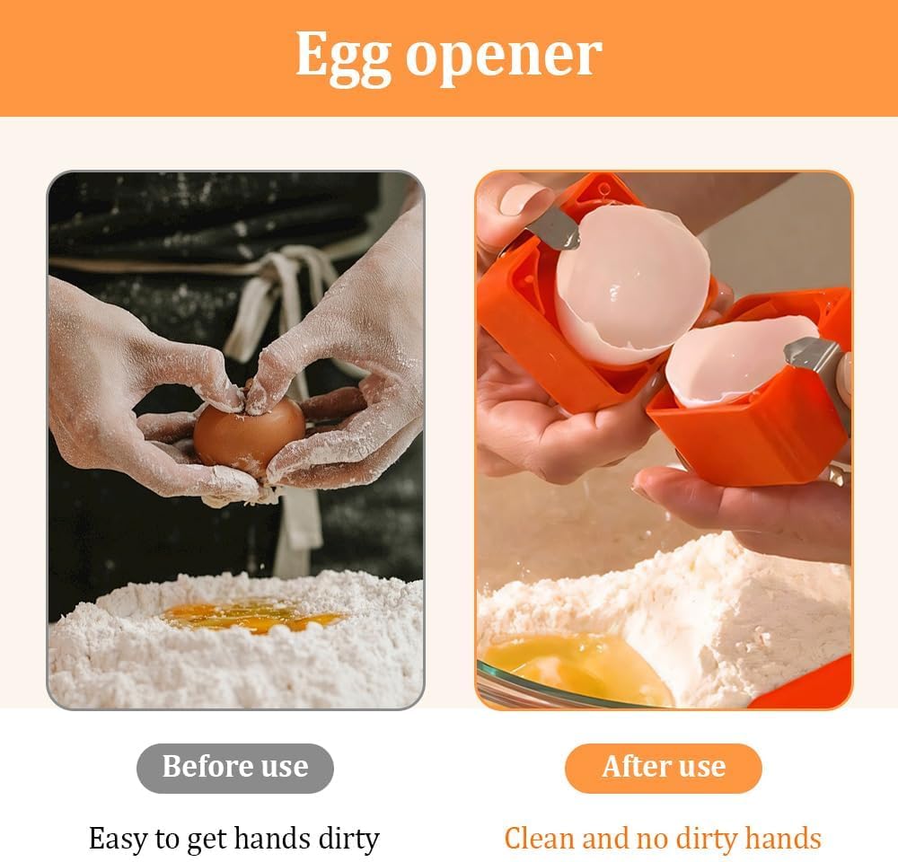 Egg Shell Opener Remover, Eggs Peeler Separator for Boiled and Raw Eggs, Stainless Steel Eggshell Cutter Kitchen Tools for Cooking and Breakfast Prep (Orange Square, 2 Pcs)