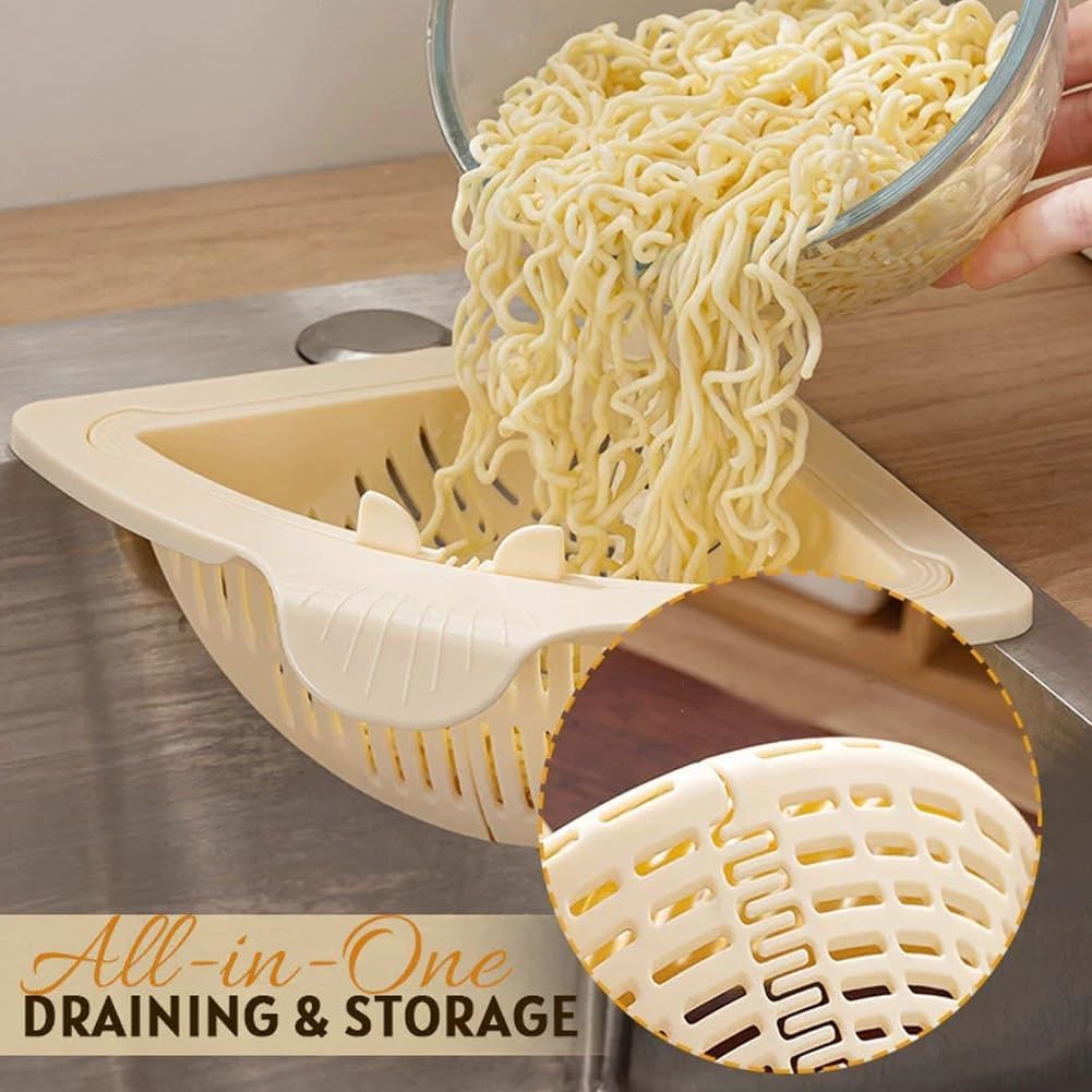 Magnetic Drainage & Filter Basket, Punch-Free Triangular Sink Strainer with Twist-Open Bottom, Strong Magnetic Fixation, Corner Kitchen Organizer for Washing Fruits & Vegetables(Color a)