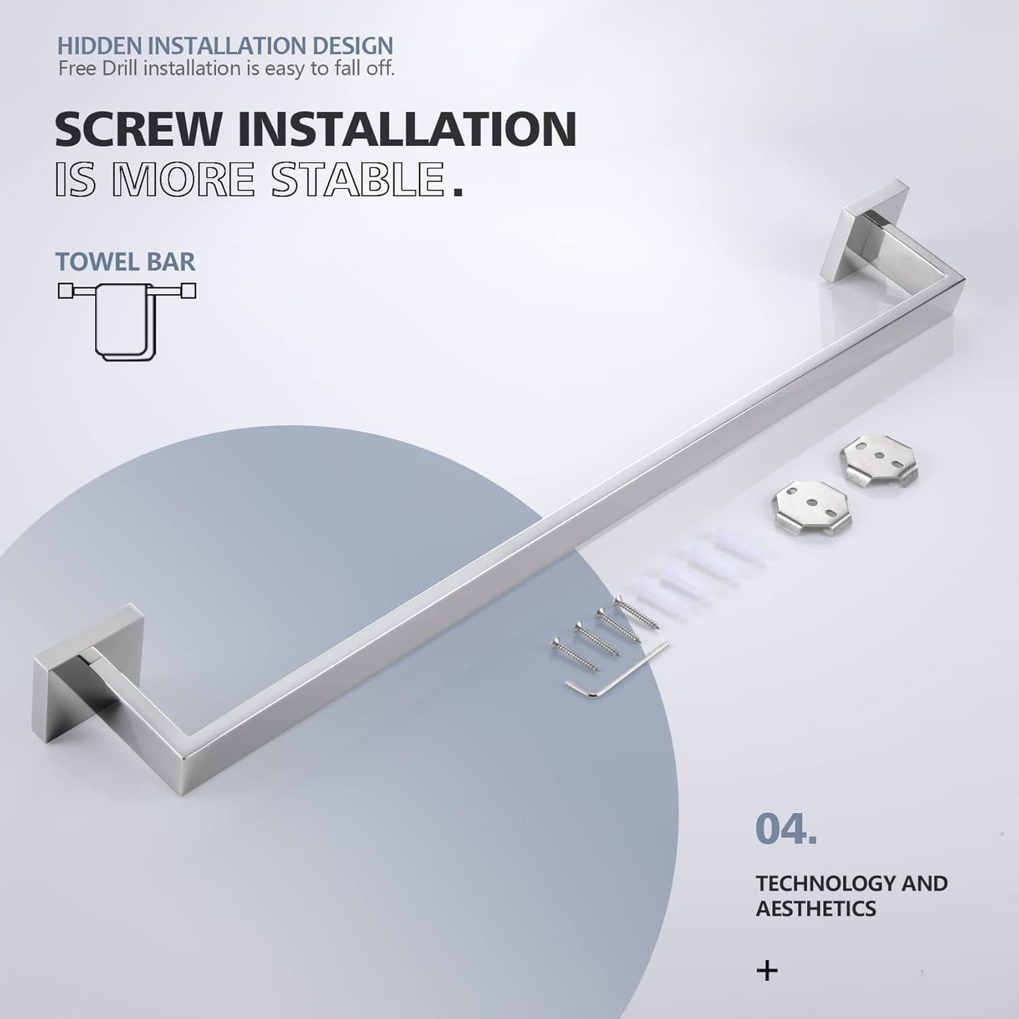 KOKOSIRI 20-Inch Single Towel Bar, Bathroom Kitchen Towel Holder, Wall Mounted SUS304 Stainless Steel Towel Rack, Polished Chrome, B4003CH-L20