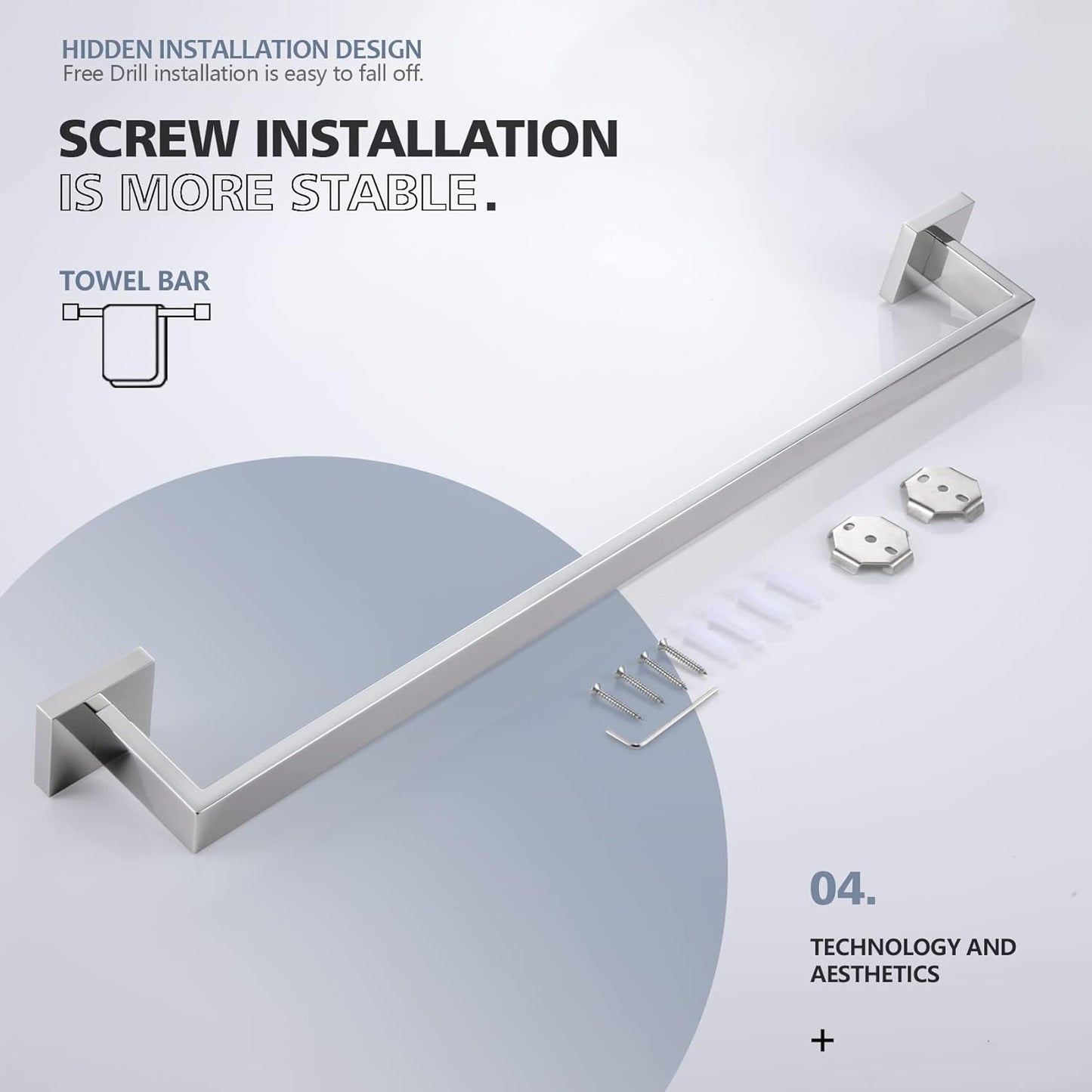 KOKOSIRI 24-Inch Single Towel Bar, Bathroom Kitchen Towel Holder, Wall Mounted SUS304 Stainless Steel Towel Rack, Polished Chrome, B4003CH-L24