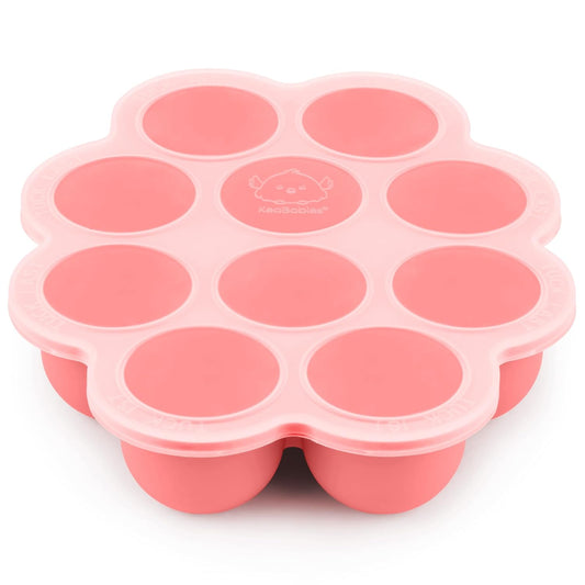 KeaBabies Silicone Food Freezer Trays with Lid, 2oz x 10 Pods Baby Food Storage Containers, Easy Puree Meal Prep, Breast Milk Silicone Freezer Molds, Dishwasher,Microwave Safe,BPA-Free(Blossom)