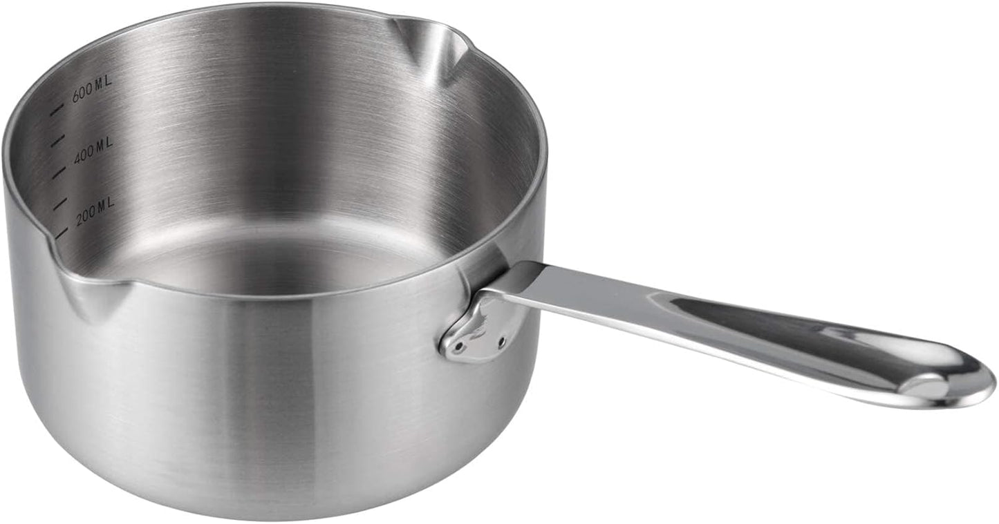 IMEEA Milk Butter Warmer Mini Butter Melting Pot Coffee Maker with Dual Pour Spout 18/10 Tri-Ply Stainless Steel (20oz/600ml)