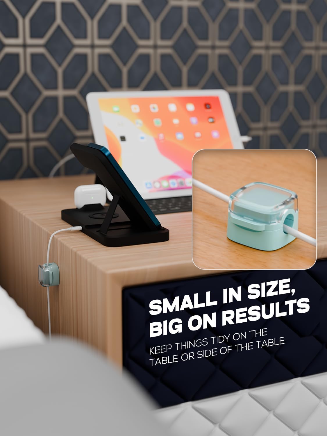 6-Pack Magnetic Cord Holder, Cord Holder with Strong Magnetic Lid, Holds Cables Firmly, 7 mm Charger Holder & HDMI Cord Organizer Clips, Strong Adhesive Pad (Blue)