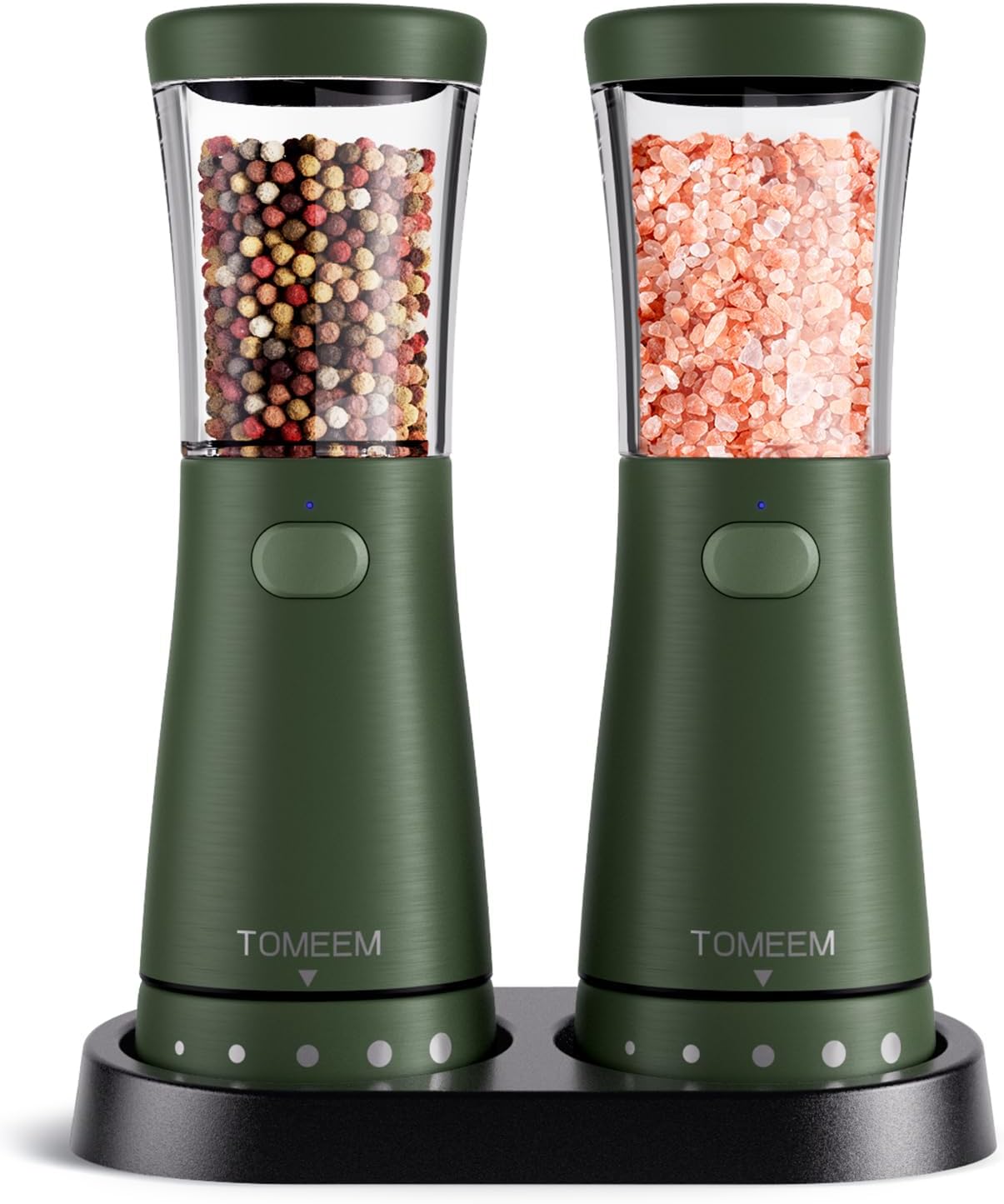 Electric Salt and Pepper Grinder Set with Storage Base, Stainless Steel Rechargeable Salt and Pepper Grinder Set with 4.5 oz Large Capacity, 1.8" Wide Mouth, Adjustable Coarseness, Ideal for Kitchen
