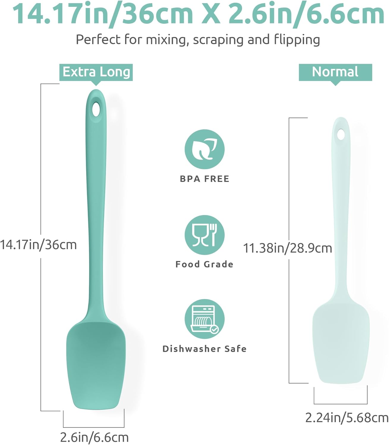 U-Taste Extra-Long 600ºF Heat Resistant Spatula Spoon: 14" Silicone Spoonula Cooking Utensils for Kitchen Use, Non-Stick Scoop Scraper with Soft Edge & Firm Core for Baking, Mixing, Serving (Aqua Sky)