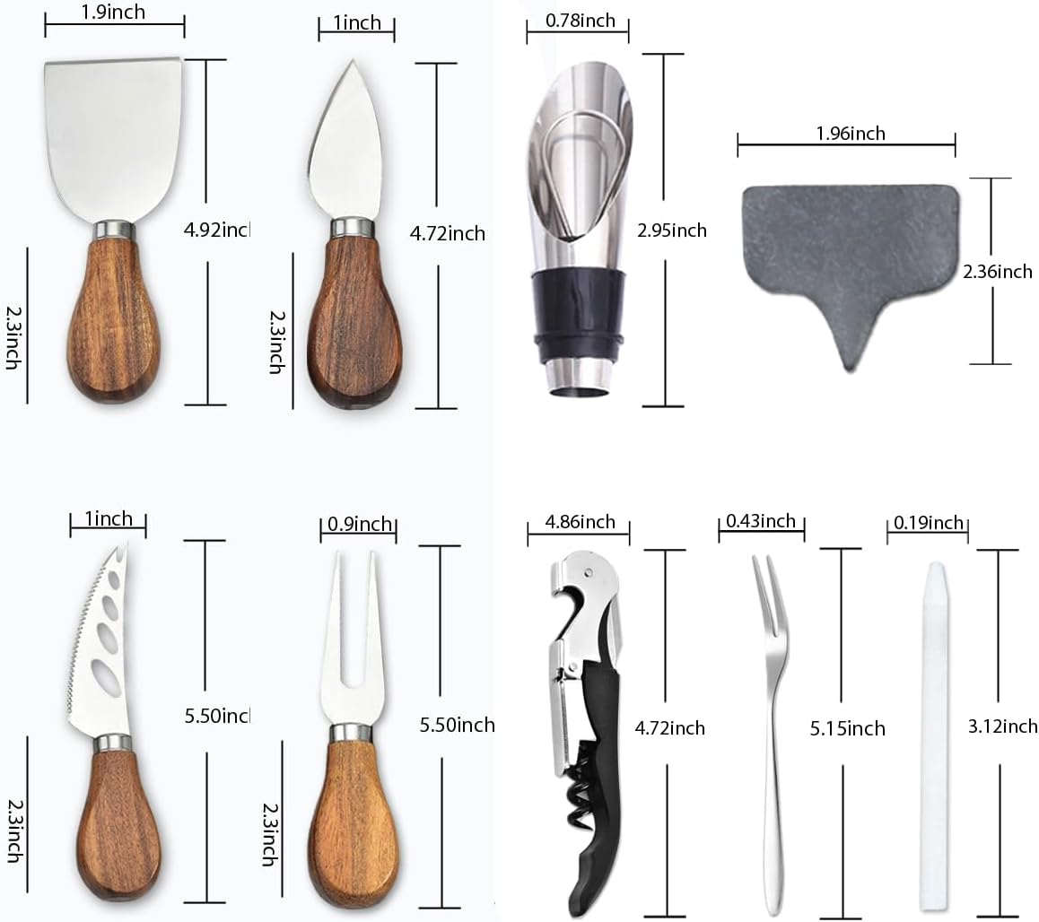 Cheese Knife Set 14 Piece, Stainless Steel Cheese Knives, Charcuterie Boards Accessories, Butter Spreader Knife, Charcuterie Utensils with Wine Accessories and Gift Box