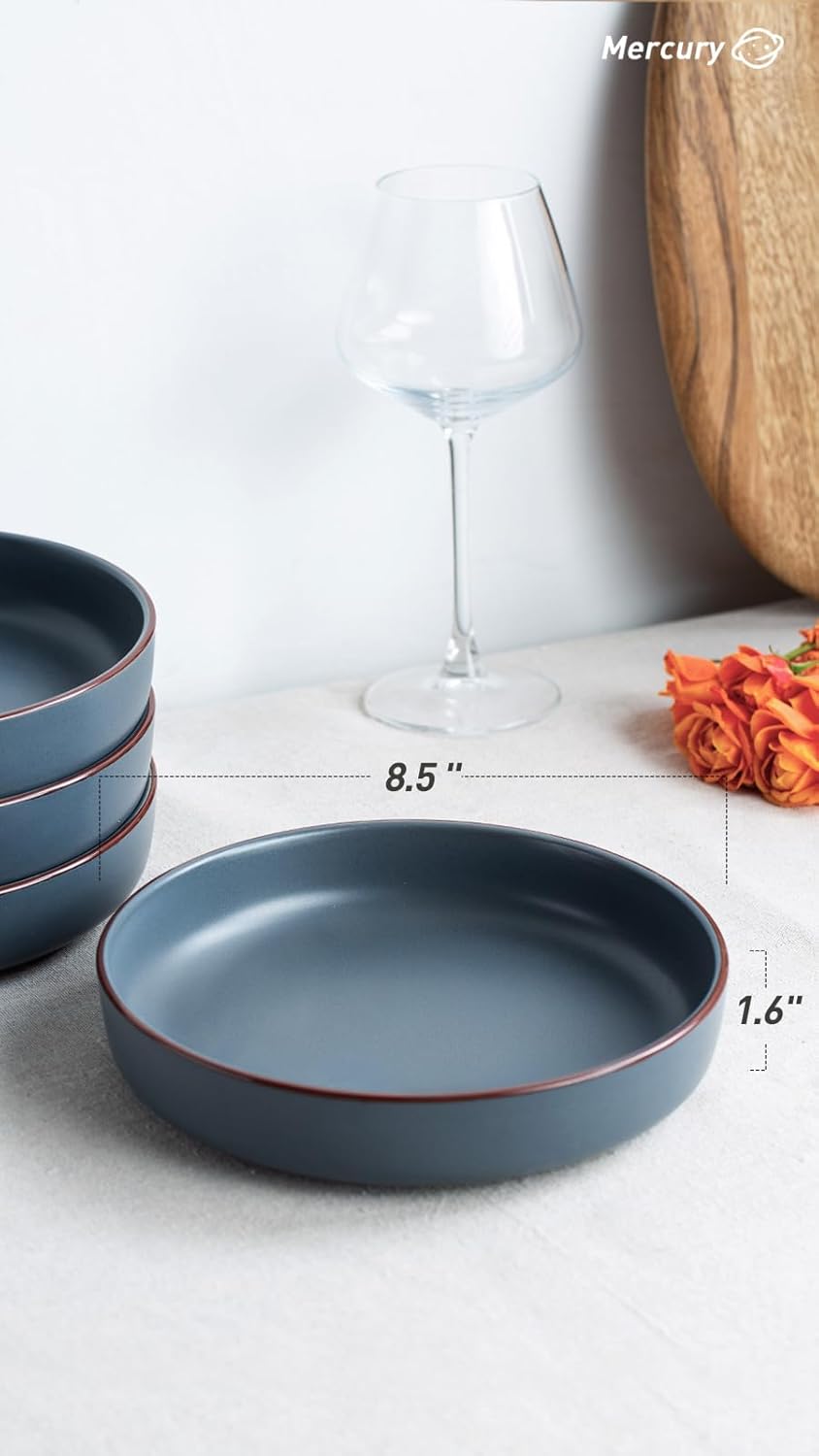 famiware Mercury Pasta Bowls Set of 4, 33 oz Large Salad Bowls, Ceramic Pasta Plates Bowls, Serving Bowls for Kitchen, Microwave & Dishwasher Safe, Charcoal