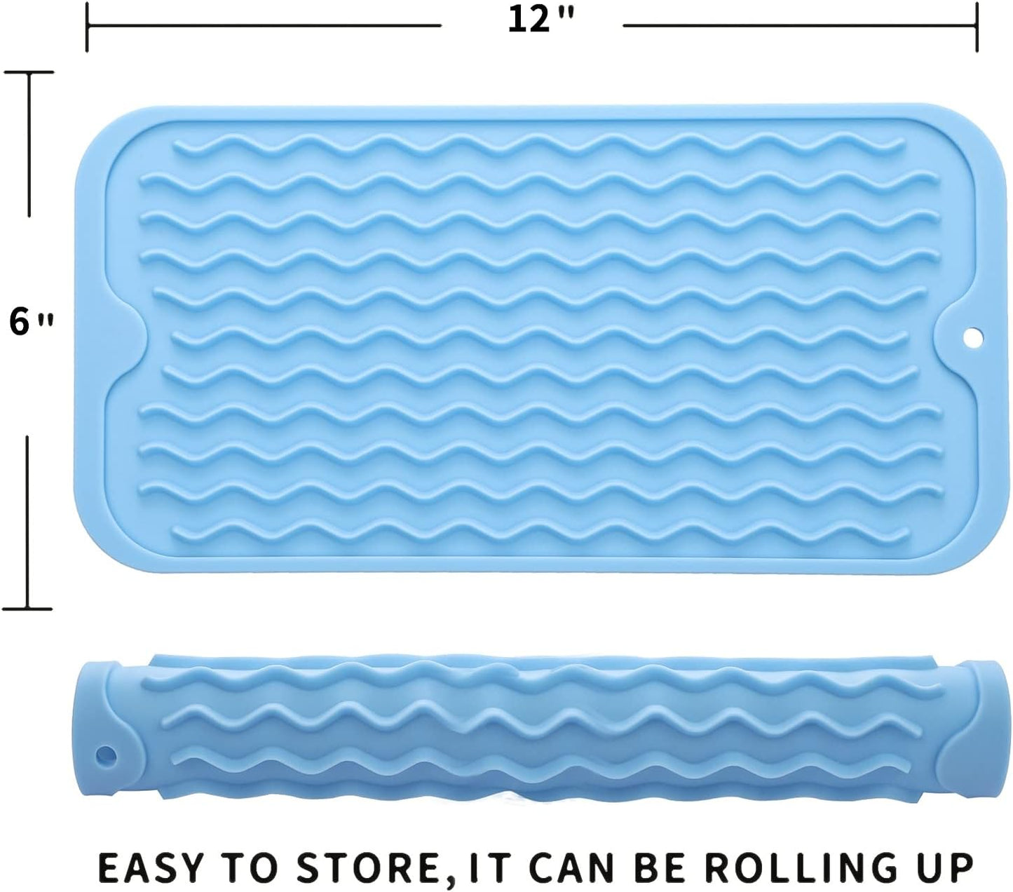 Silicone Dish Drying Mat for Multiple Usage,Easy clean,Eco-friendly,Heat-resistant Silicone Mat for Kitchen Counter or Sink,Refrigerator or Drawer Liner Light Blue S 12 inches x 6 inches