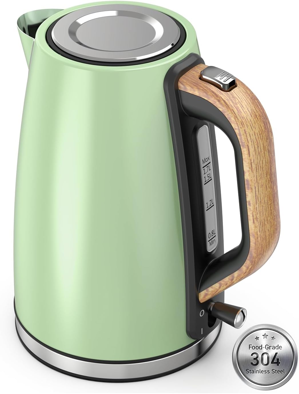 Electric Kettle for Boiling Water, 1.7L Visual Water Window Stainless Steel Electric Water Kettle, 1500W BPA-Free Hot Water Kettle Pot, Auto Shut Off & Boil-Dry Protection, Green