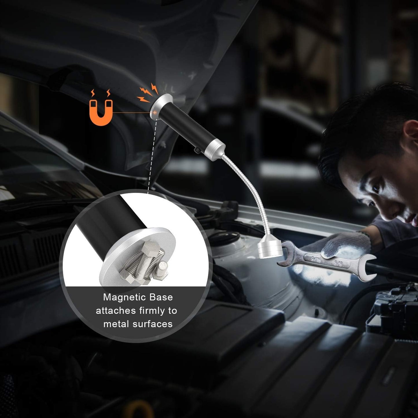 Barbecue Grill Light Grilling Accessories for Outdoor, BBQ Magnetic LED Lights Flexible Gooseneck Weather Resistant, Men Dad Gifts Batteries Included 2 Pack (Black)