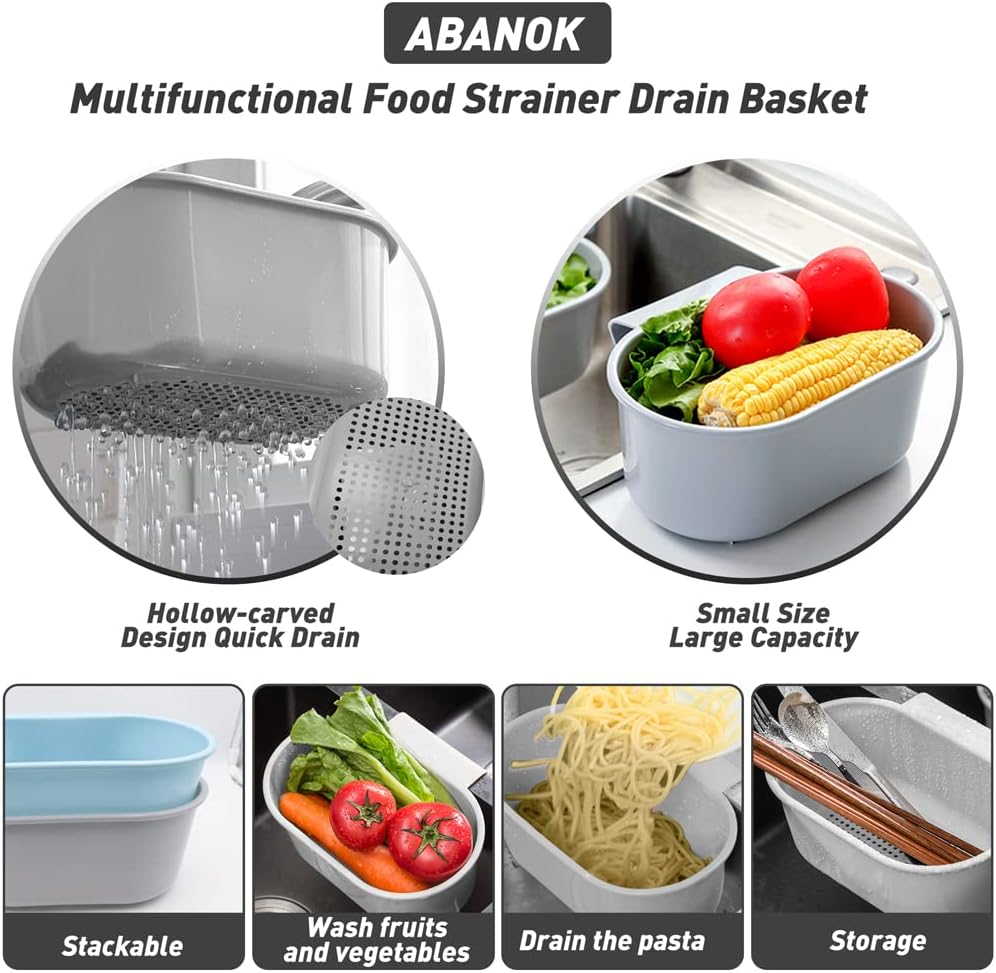 Sink Drain Strainer Basket, Abnaok Multifunction Sink Strainer Kitchen Food Catcher for Filter Kitchen Waste and Wash Vegetables Fruits (Grey)