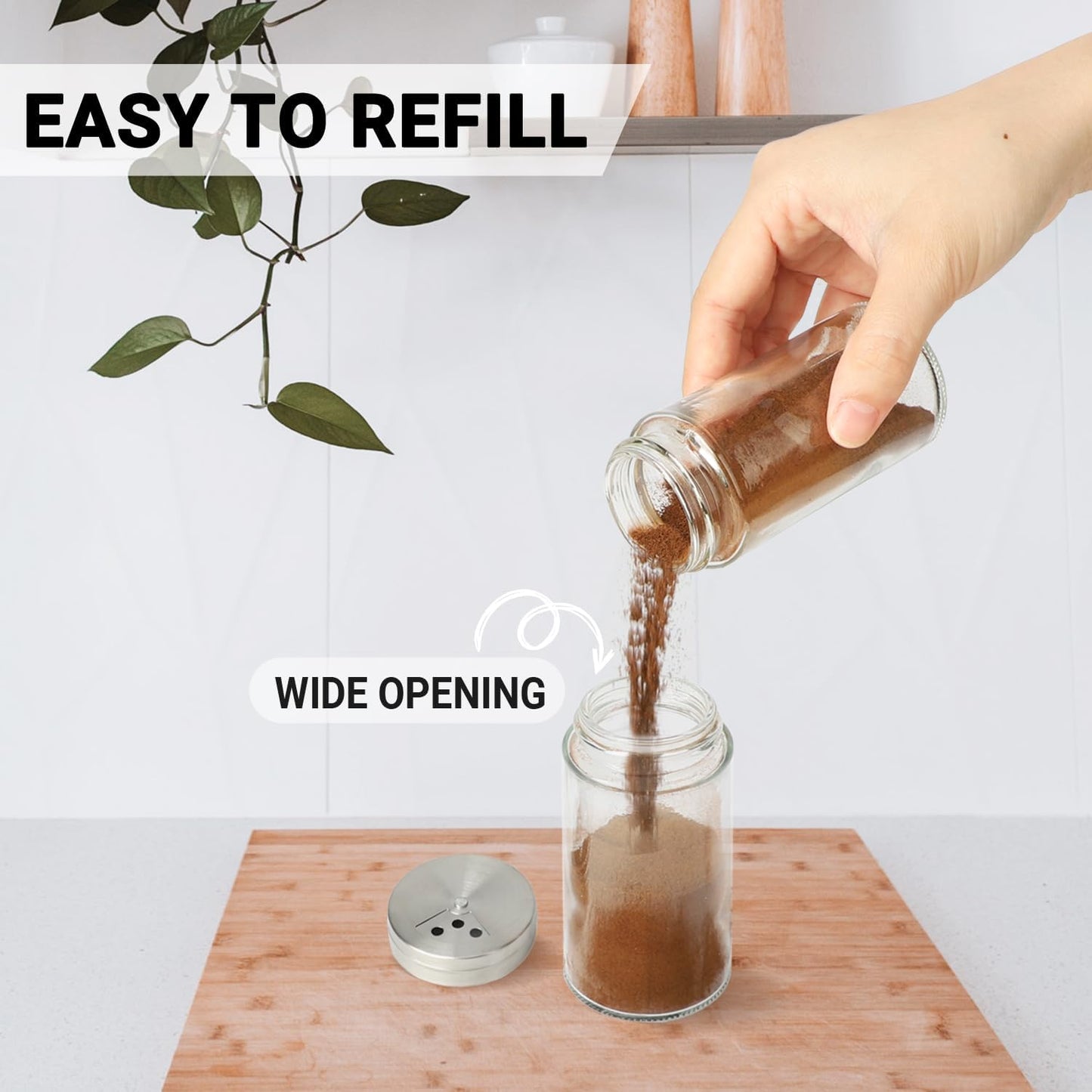 Segarty Spice Jars with Shaker Lids, 6 Pack 4 oz Glass Spice Bottles with Stainless Steel Lid, Glass Empty Seasoning Containers with Adjustable Pour Holes Spice Powder Storage Bottle Pepper Shakers