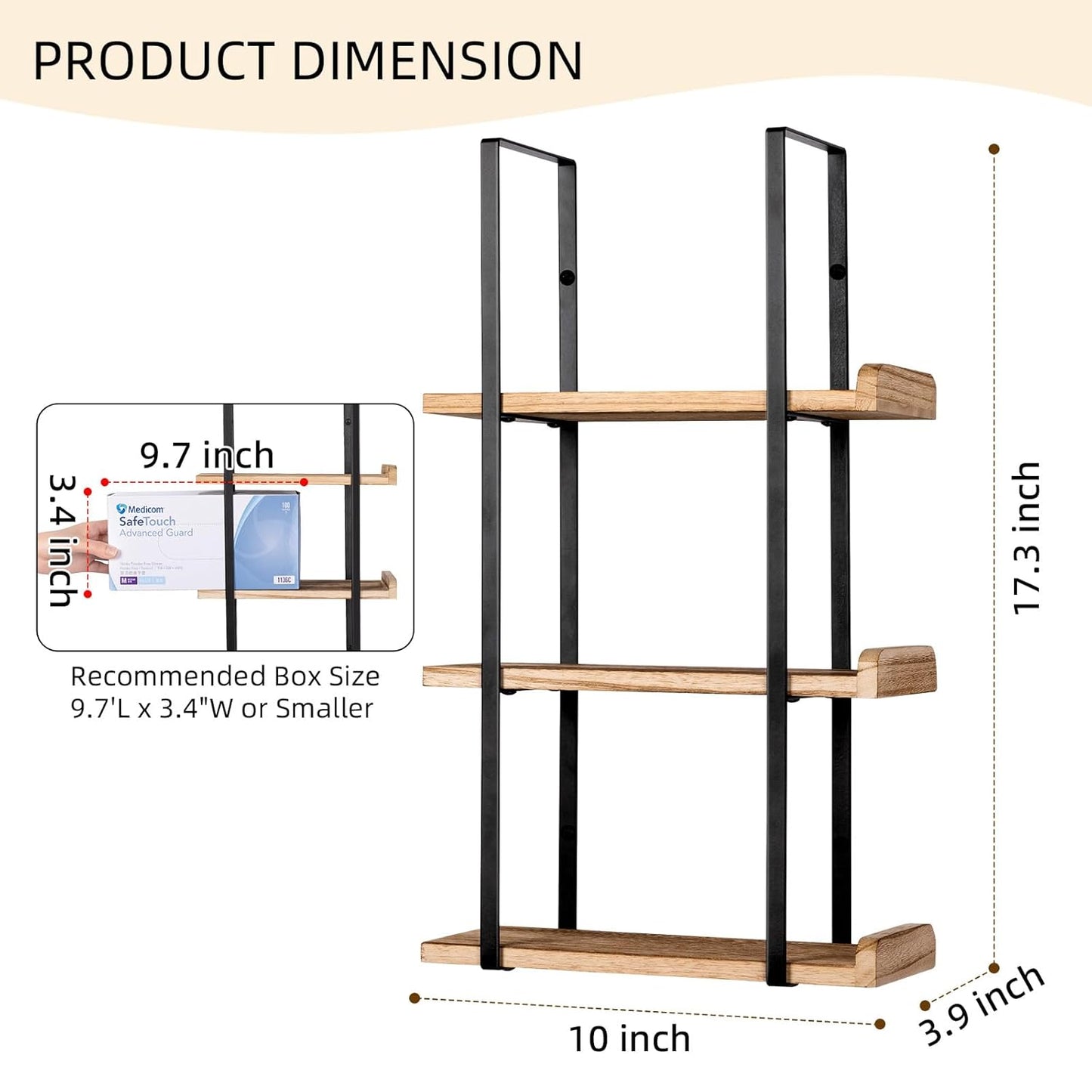 Glove Holder Dispenser for Wall Mount Wooden Metal Disposable Latex Glove Box Holder for Home Office, Lab and Garage, Tissue Wire Rack Wall-mounted for Kitchen Organizer Decor