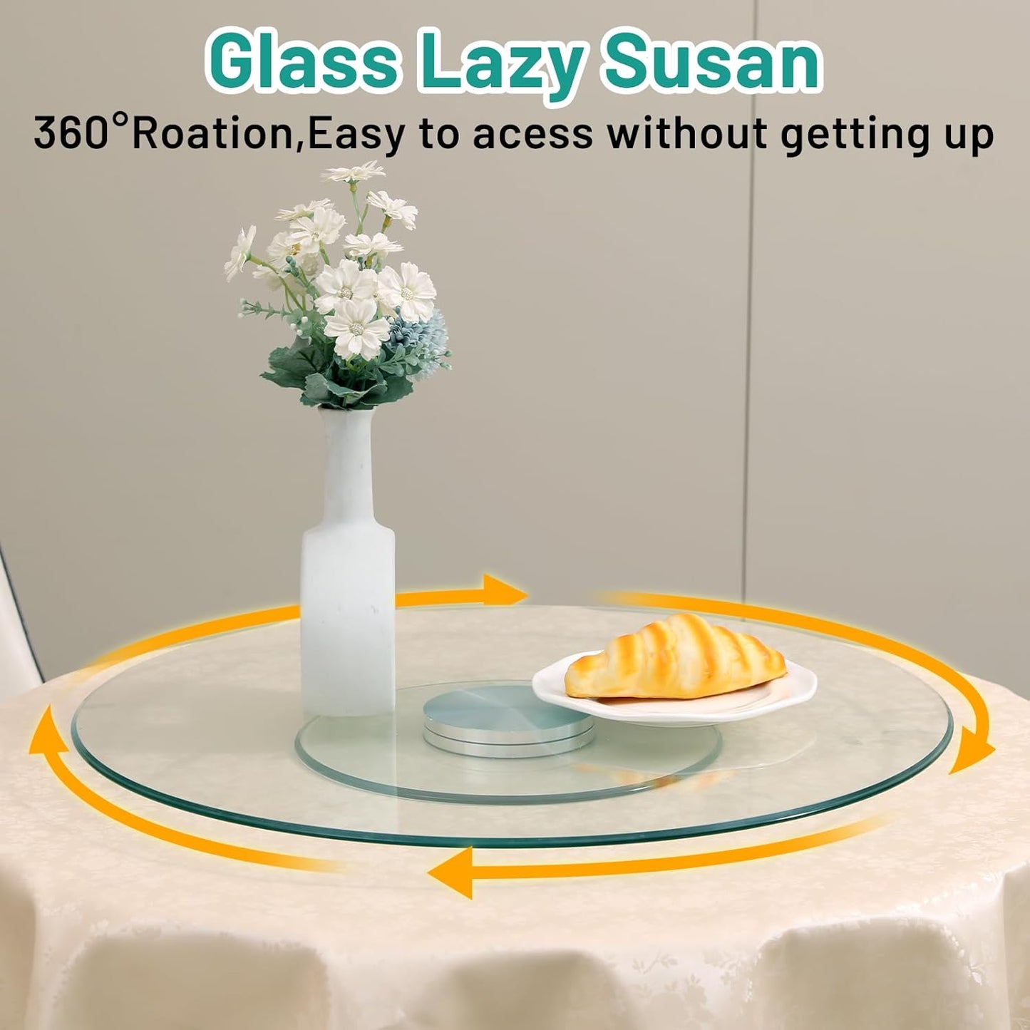 40-Inch Lazy Susan Turntable for Dining Table, Tempered Glass, 360° Rotation, Anti-Tip Design, Perfect for Parties, Weddings, and Family Dinners (40 inch)
