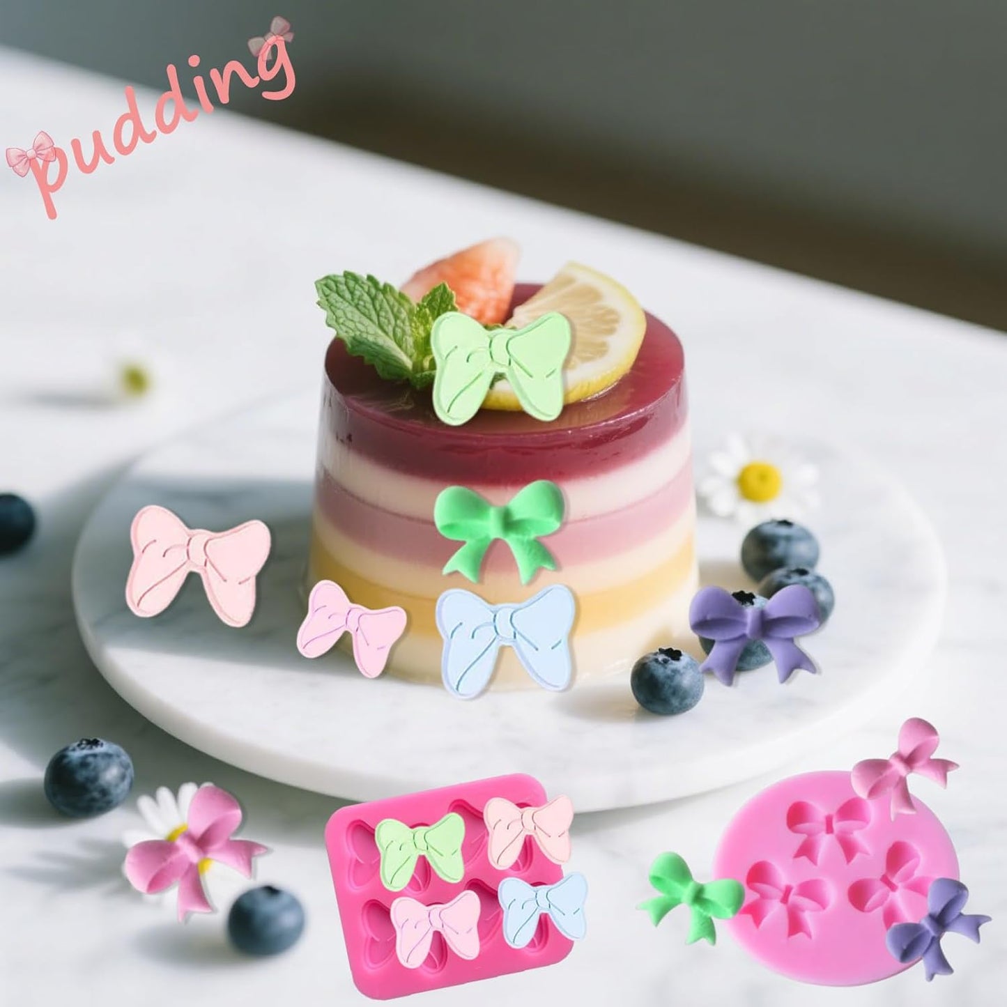 5 Pcs Bow Silicone Mold Fondant Bow Mold Chocolate Candy Cake Pop Molds Bow Molds for Wedding Birthday Party Dessert Cake Supplies Baking DIY