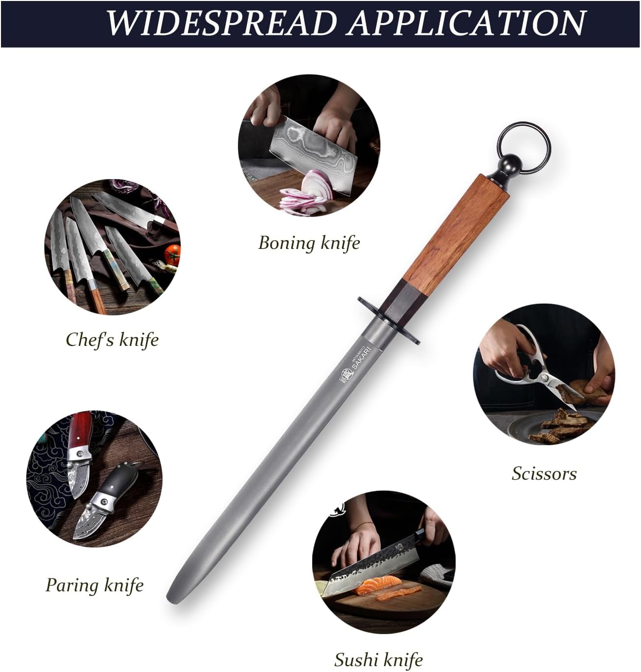 MITSUMOTO SAKARI 12 Inch Flat Honing Rod, Japanese High Carbon Honing Steel (Sourwood Handle)