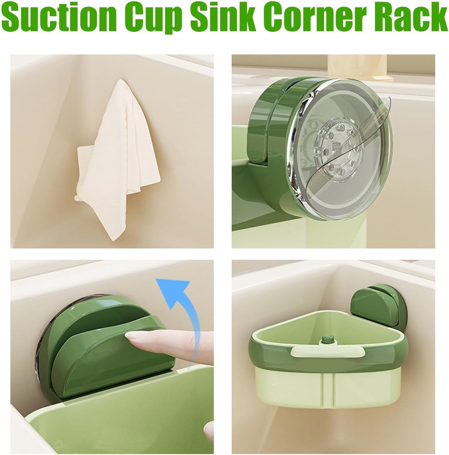 Corner Sink Strainer,2025 New Suction Cup Press Sink Strainer Basket,Automatic Dumping food Waste Catcher for Sink,Faucet Sponge Storage Rack,Corner Sink Trash Catcher for Food Waste (Green 1PCS)