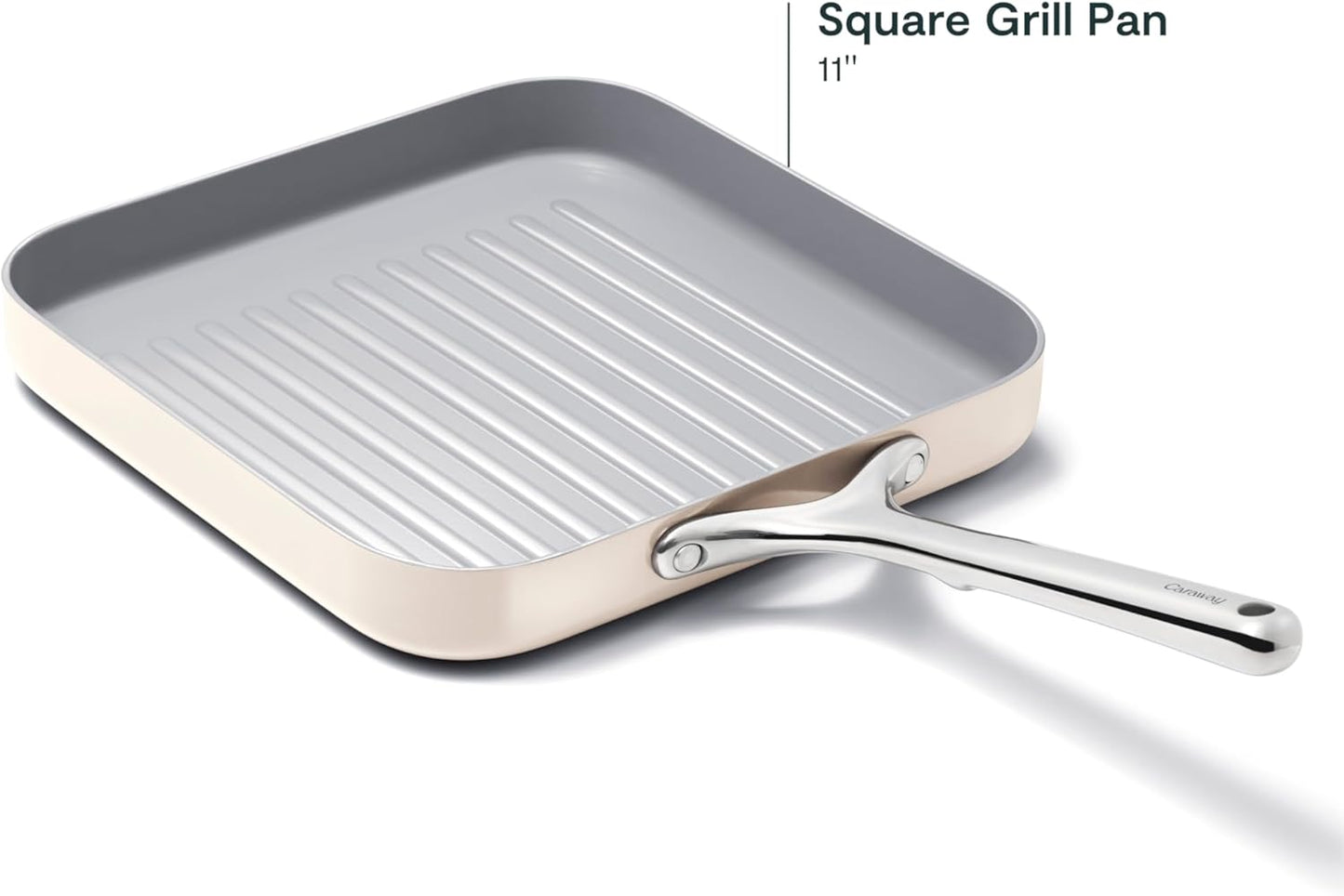 Caraway Square Grill Pan - 11” Grill Pan - Non-Stick Ceramic Coated - Non Toxic, PTFE & PFOA Free - Oven Safe & Compatible with All Stovetops - Cream