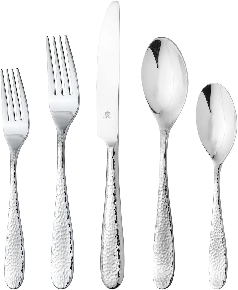 Hammered Silverware Set | Premium 18/10 Stainless Steel Flatware Service for 16 | Heavy-Duty & Dishwasher Safe | Built to Last (80-Piece, Fidenza Hammered)