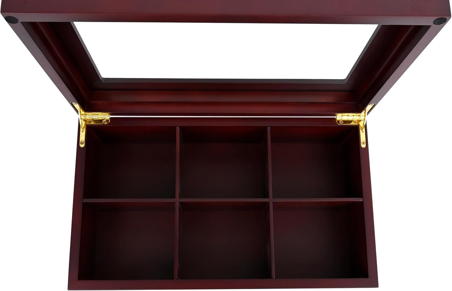 CIGAROL Luxury Wooden Tea Box Organizer – 6 Compartment Storage Chest with Scratch-Resistant Glass Lid – Ideal for Tea Bags, Coffee Pods, Spices, or Office Supplies