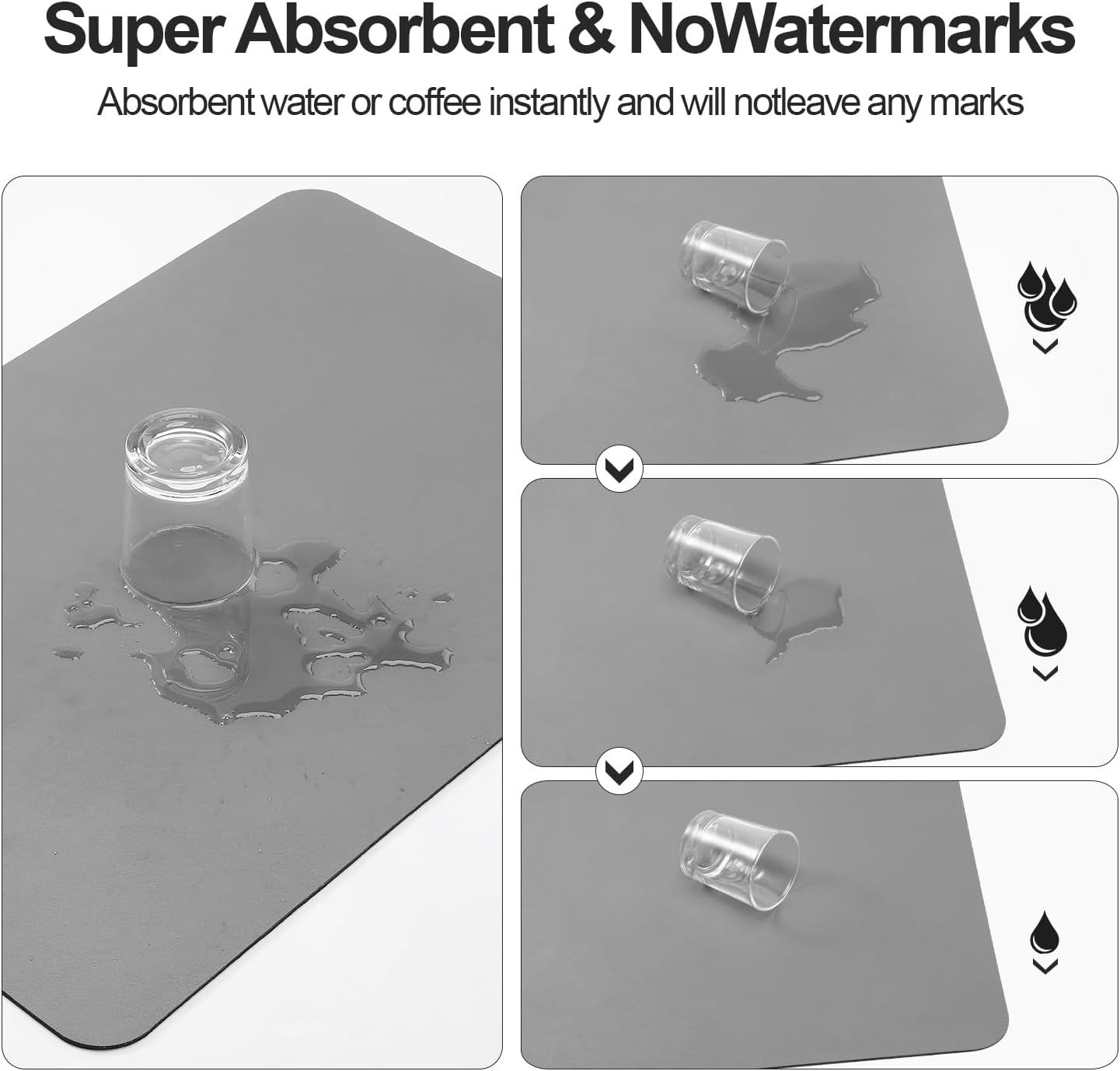 Dish Drying Mat for Kitchen Counter | Coffee Bar Mat for Countertops | Heat Resistant Drainer Mat with Non-slip Rubber Backed | Hide Stain Kitchen Absorbent Draining Mat | Grey 16"x20"