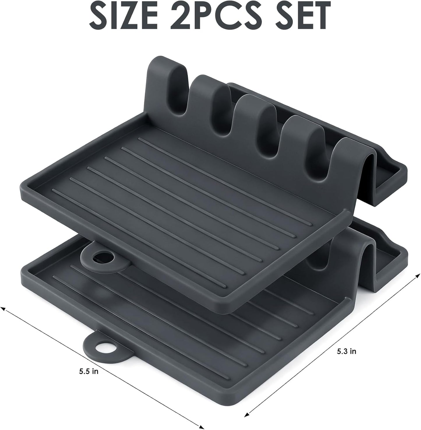 600°F Heat Resistant Silicone Spoon Rest, Multiple Utensil Rest, BPA Free Easy to Clean Dishwasher Safe, (Grey)