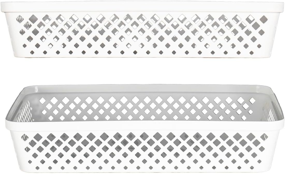 Glad Plastic Storage Basket Set - Multipurpose Drawer Trays, Kitchen Pantry Containers, and Bathroom Bins - 3 Pack Large Organizers, White