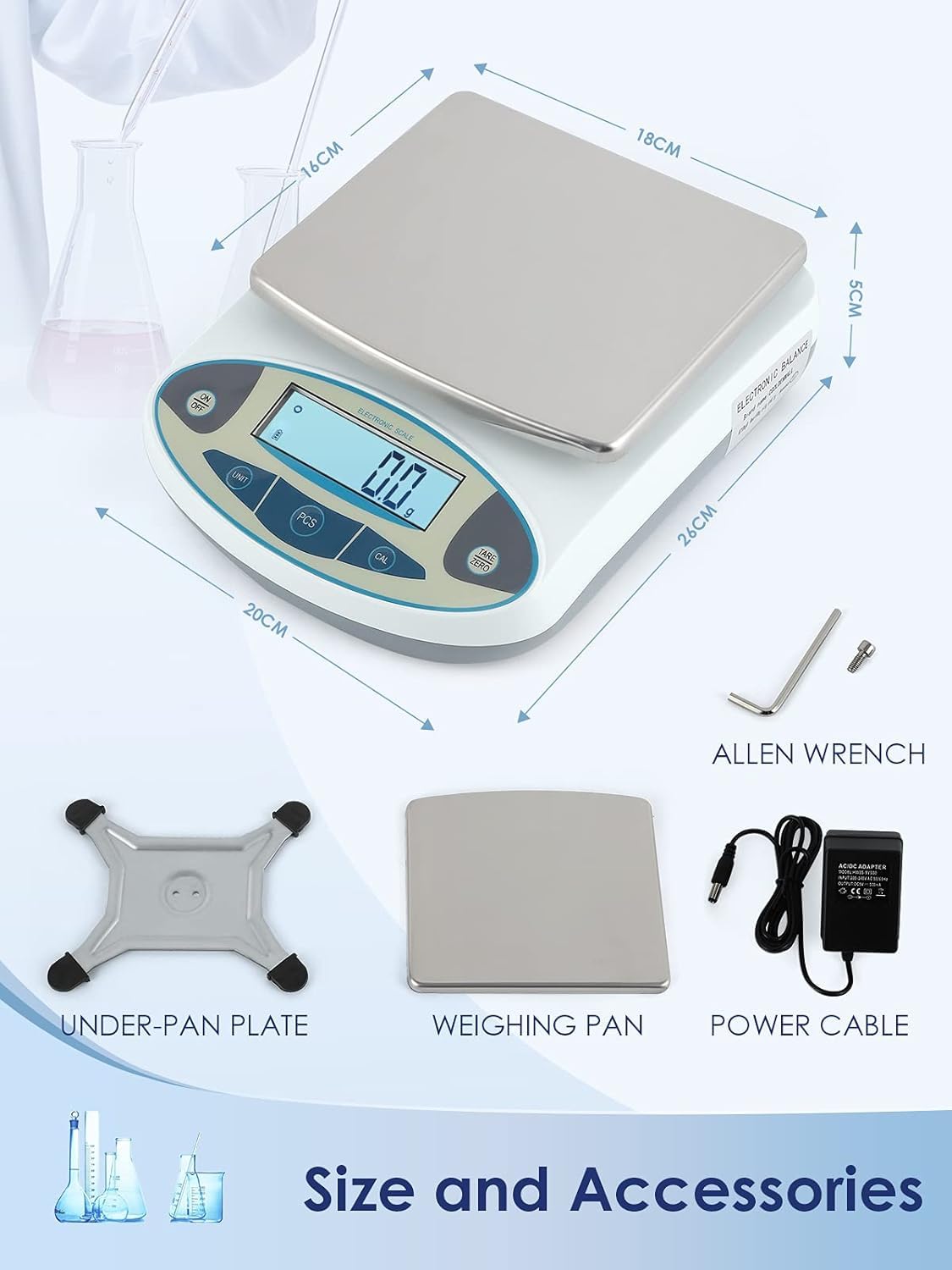 CGOLDENWALL Lab Scale 5kgx0.1g Digital Precision Scale Electronic Balance Laboratory Weighing Industrial Scale Kitchen Counting Scale Scientific Scale Calibrated (5kg, 0.1g)