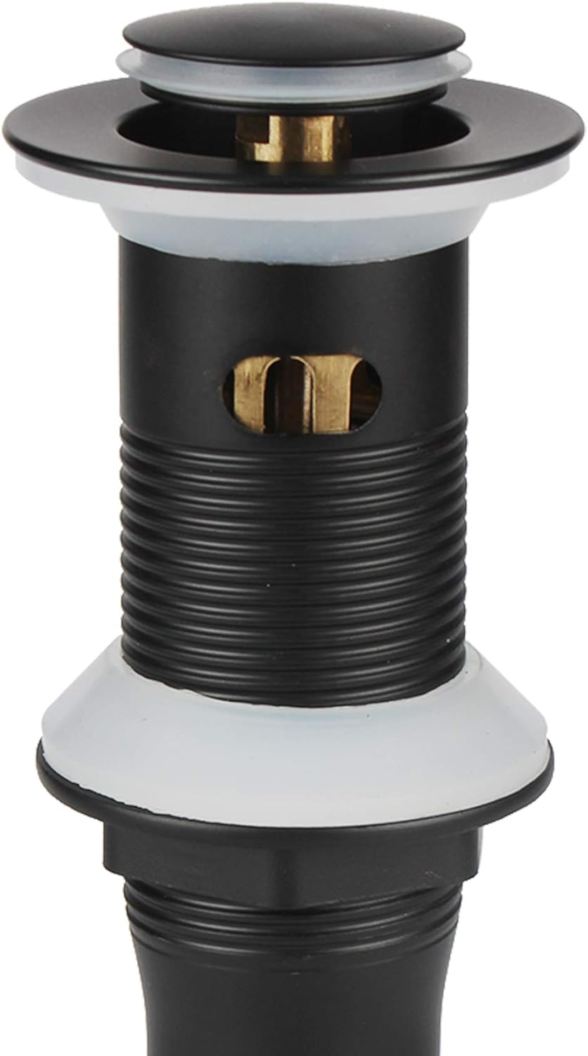 Detachable Basket Pop Up Drain Stopper with Overflow, Bathroom Lavatory Vanity Vessel Sink Drain, Black