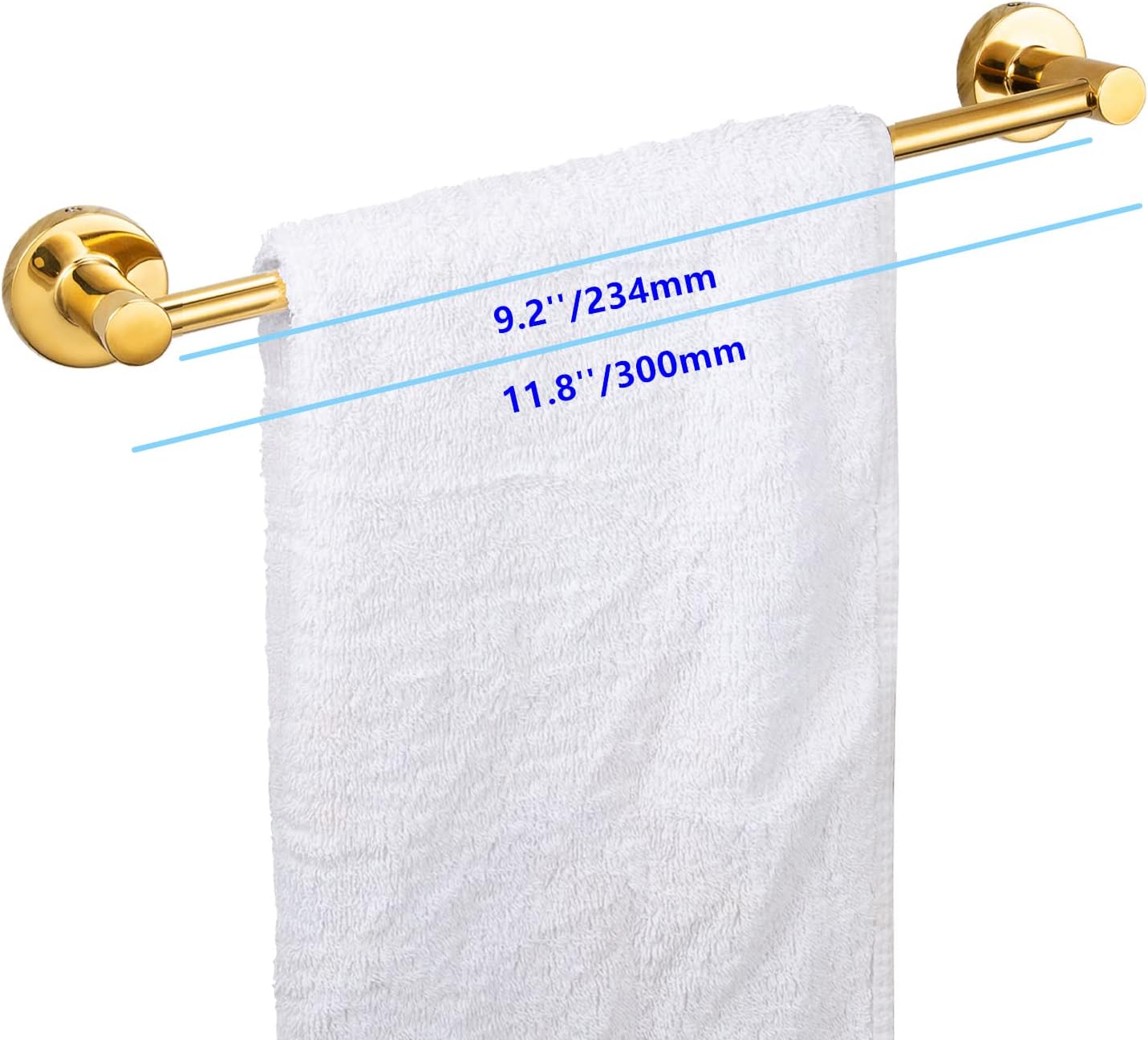 JiePai Bath Towel Bar Gold, 11.8 Inch Stainless Steel Towel Rack Bathroom Towel Holder Wall Mount Kitchen Dish Cloth Hanger (Gold, 11.8 Inch)