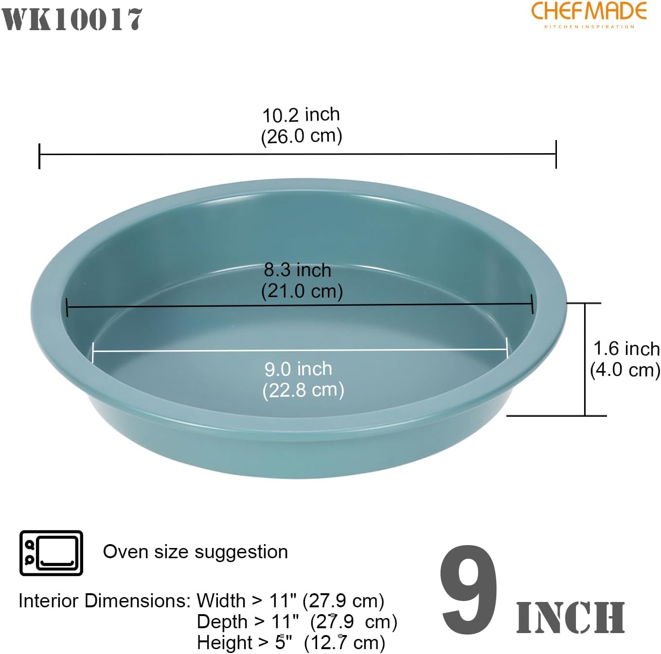CHEFMADE Round Cake Pan, 9-Inch Non-Stick Pizza Pan and Pie Bakeware for Oven Baking (Green)