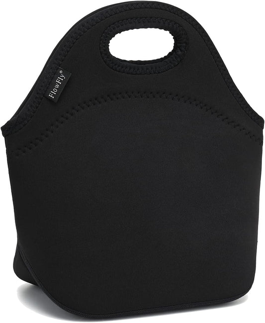 FlowFly Neoprene kids Lunch box Insulated Soft Bag Mini Cooler Thermal Meal Tote Kit for Boys, Girls,Men,Women,School,Work, Office,Black