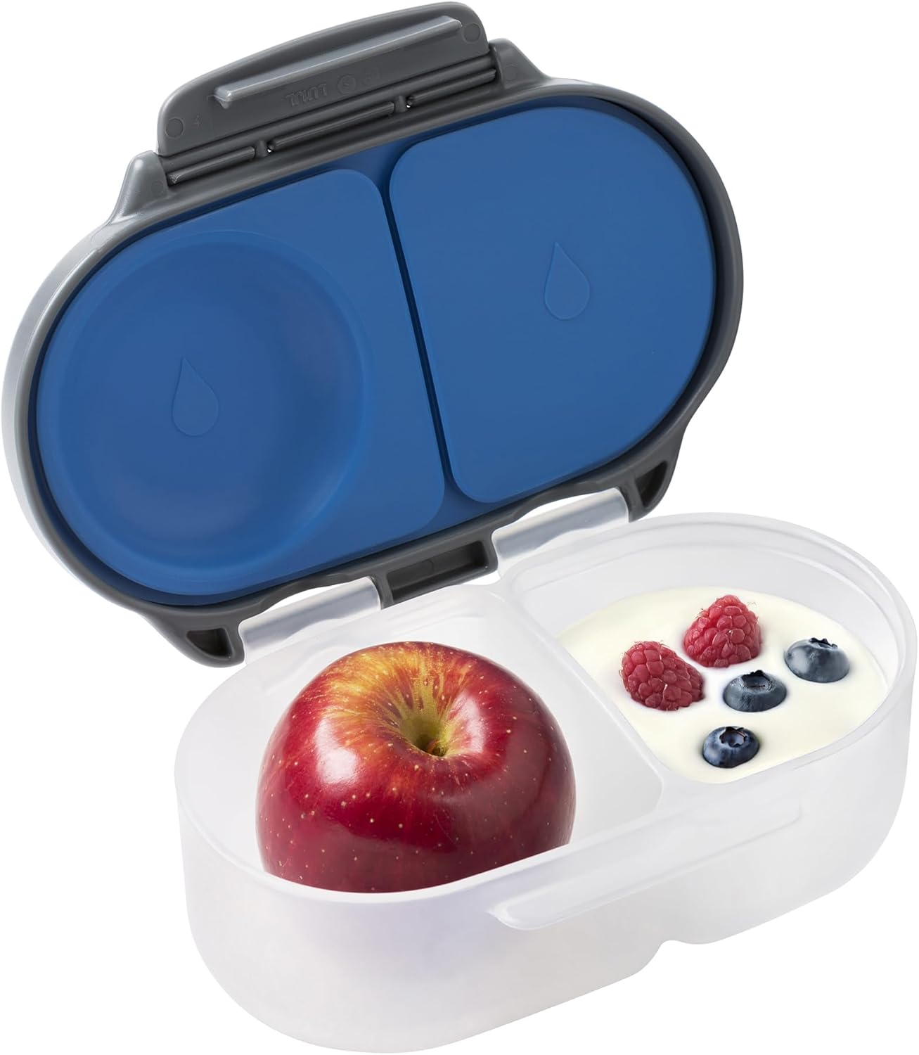 b.box Snack Box Reusable Snack Containers with Lids 2 compartments, Bento Box for kids and toddlers, Leakproof Lunch Box, BPA free and Dishwasher Safe Snack Container (Blue Slate, 1 3/4 Cup)