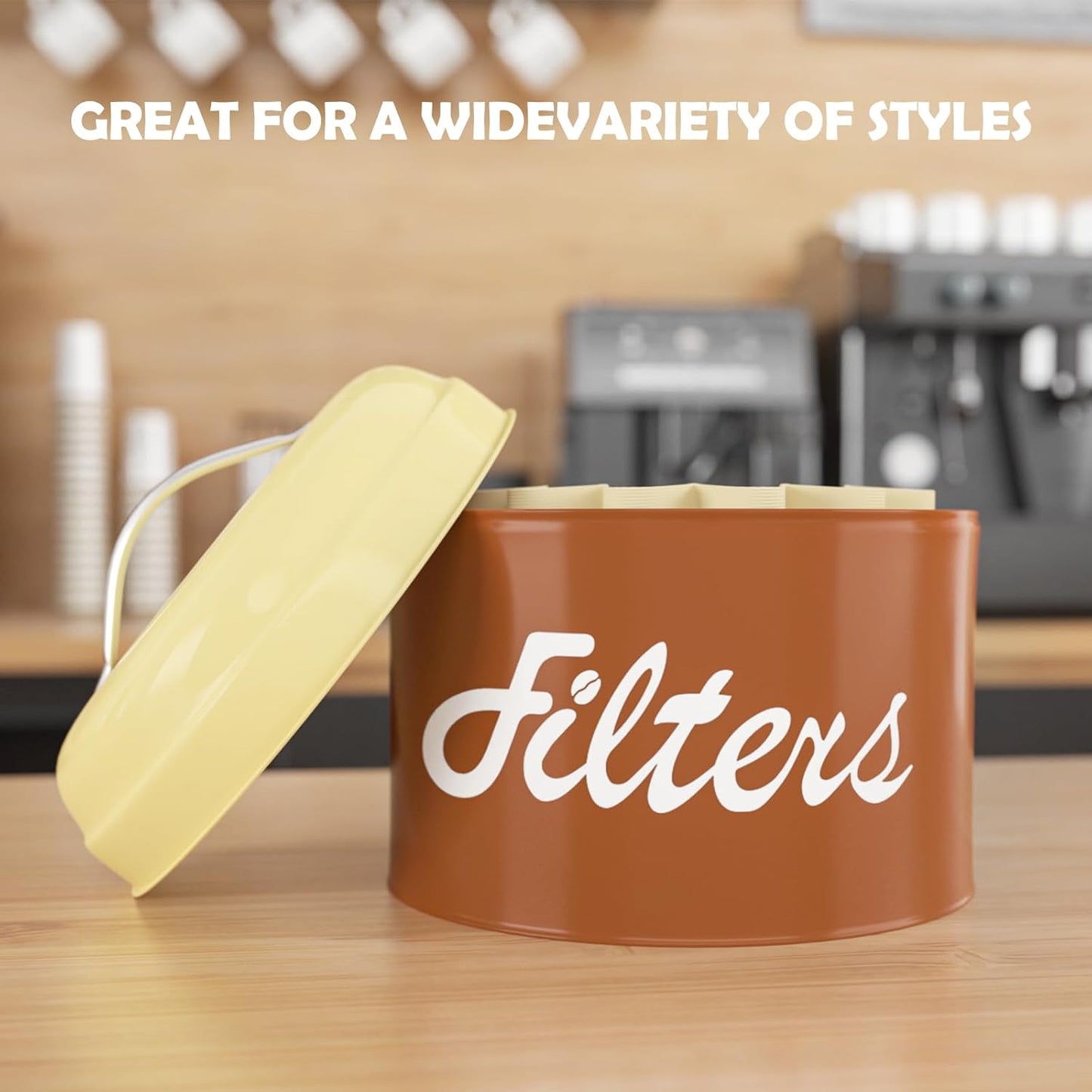 Brown Basket Coffee Filter Holder with Lid - Round Storage Container for Counter - Rustic Farmhouse Coffee Bar Accessories Decor