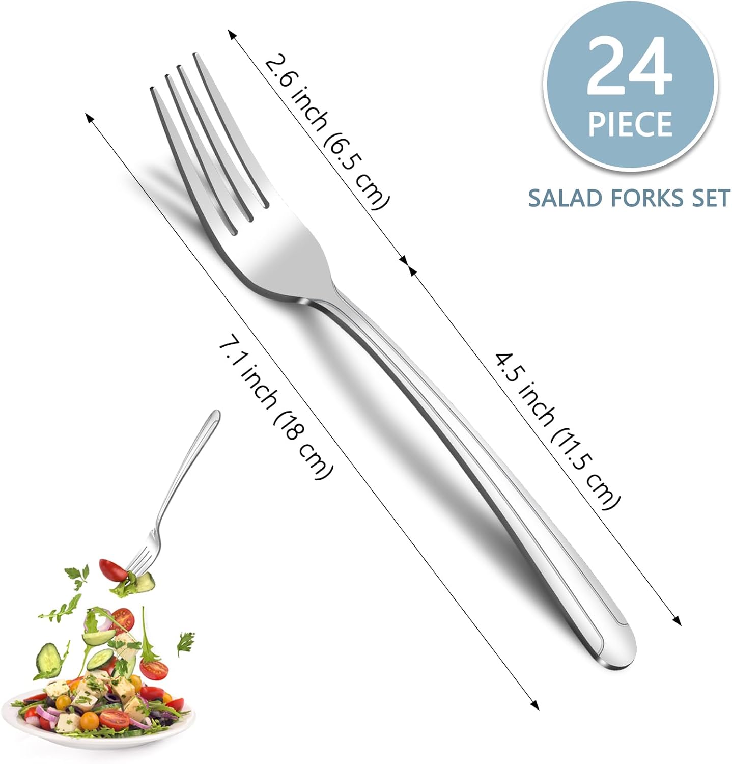 BEWOS 24-Piece Salad Forks, 7.1-Inch Forks Silverware Set, Stainless Steel Small Forks, Dessert Forks Bulk, Metal Forks, Salad Fork Set, Appetizer Forks, Silver Fork, Dishwasher Safe, Mirror Polished
