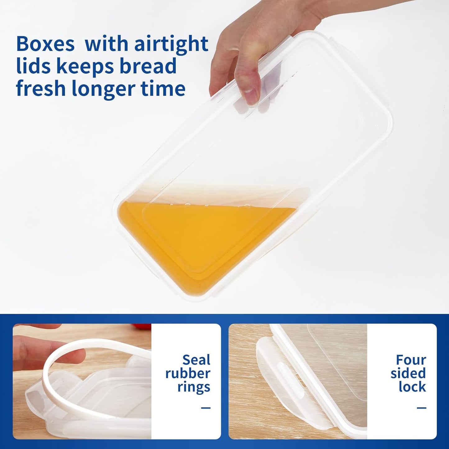 Bread Box,Bread Storage Container,2 Bread Boxes for Kitchen Airtight,Bread Containers with Lids to Save Sourdough Bread,Homemade Bread,Cake,Cookie,Toast,Dishwasher Safe,Loaf Holder,Plastic