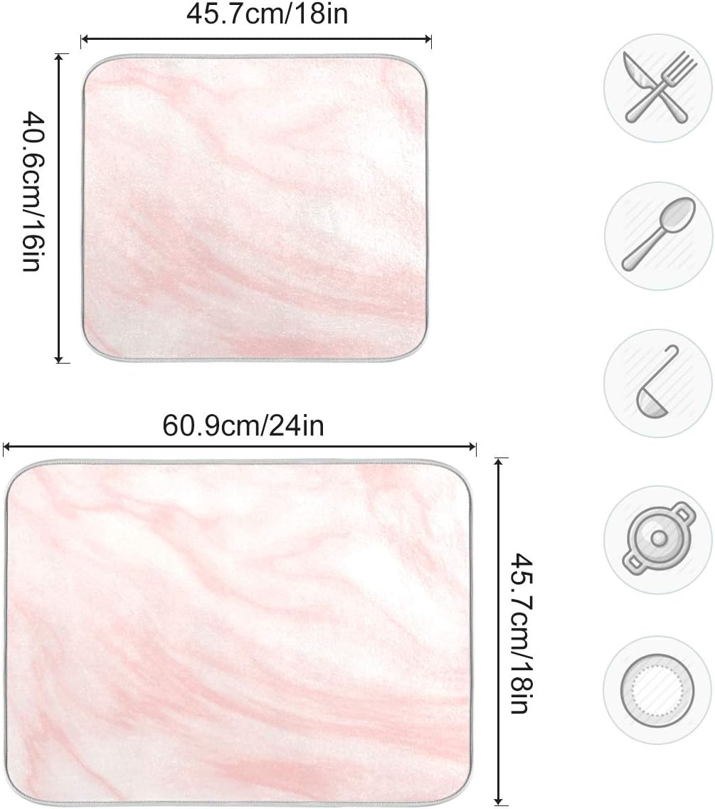 Super Absorbent Dish Drying Mat, Microfiber Fast-Drying Dish Mat, 24" x 18", Kitchen Dish Drying Pad, Pink Coral Marble