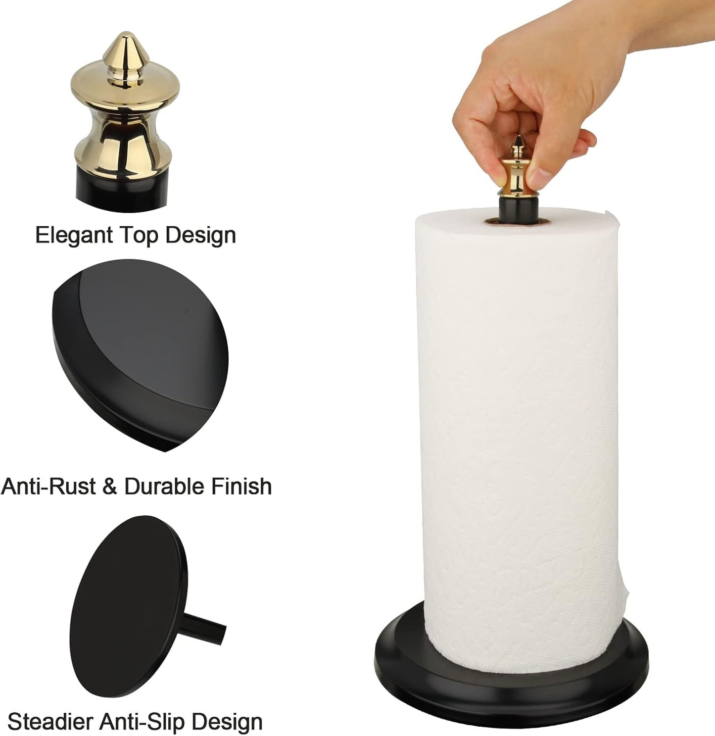 Akicon Paper Towel Holder Stand for Kitchen Countertop & Dining Room Table (Gold, Classical)